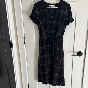 LOFT Black Checkered Midi Dress